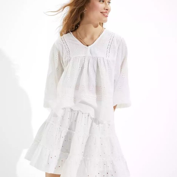 🦄 AE Tiered Smocked Mini Skirt White - Picture 5 of 5